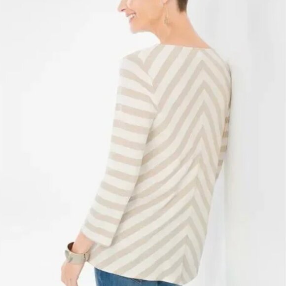 Chico's metallic gold & cream striped knit top, size 2 (like a 12) festive (NWT) - Picture 6 of 12